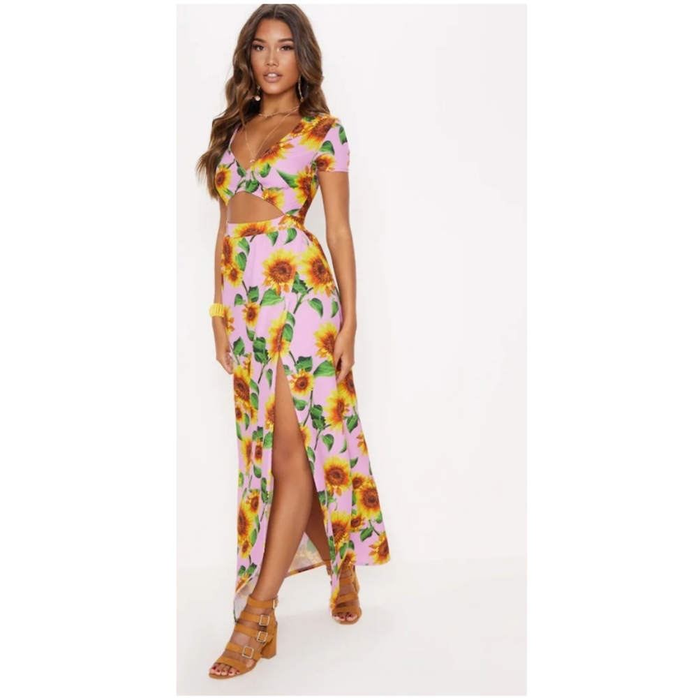 PrettyLittleThing Sunflower Cut Out Maxi Dress
